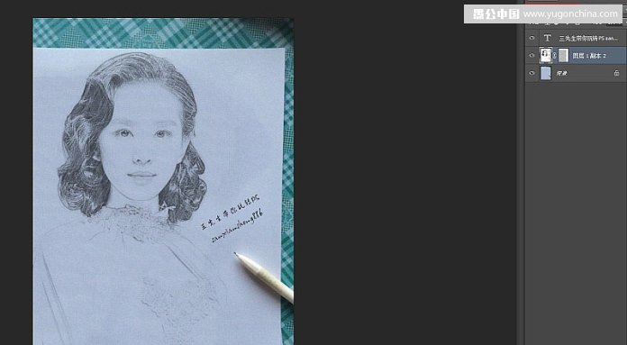 PS将美女头像照片制成逼真素描画效果