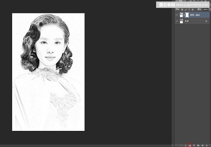 PS将美女头像照片制成逼真素描画效果
